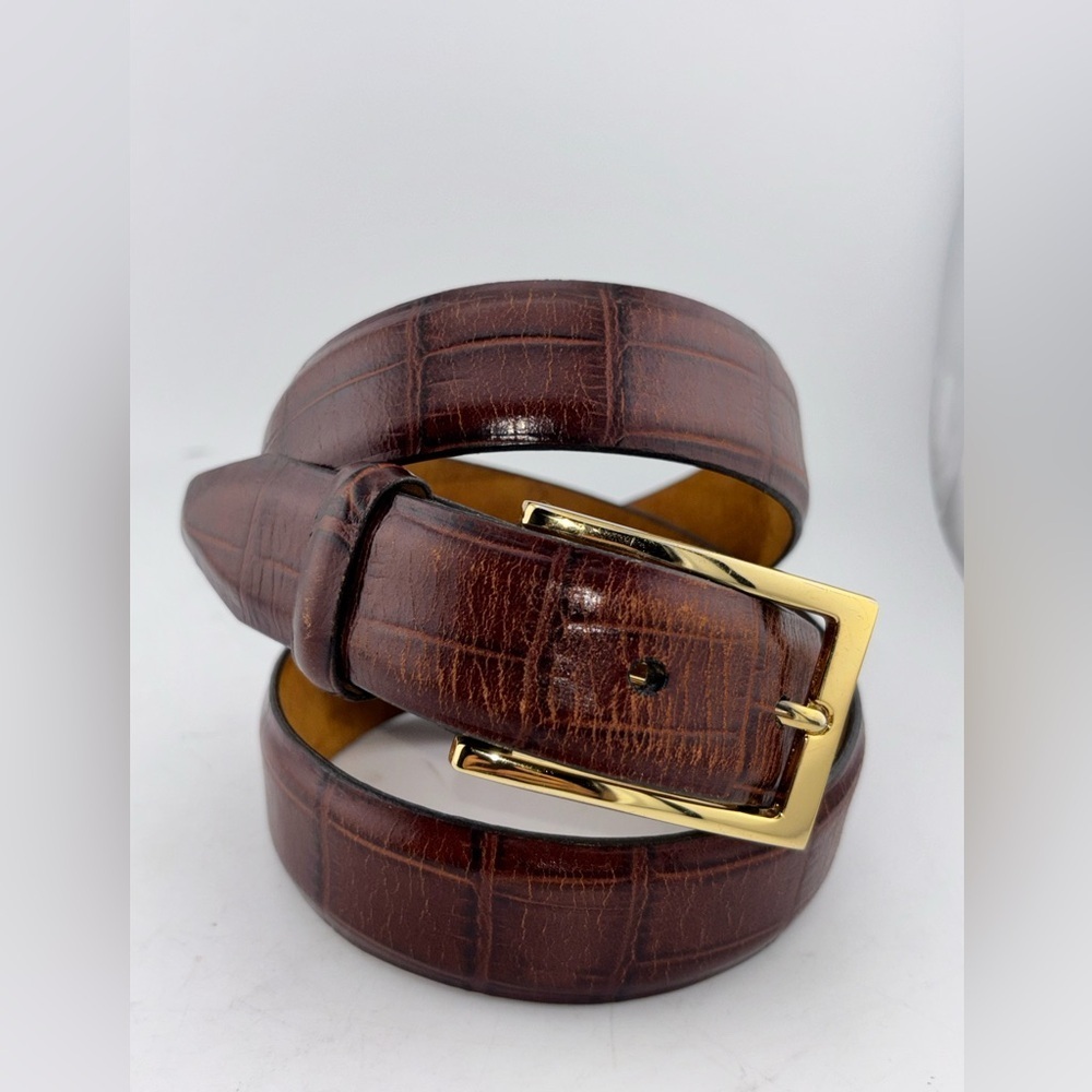 Tulliani Men's Dress Belt Italian Calfskin/ Alligator Leather 36 USA Cognac​​